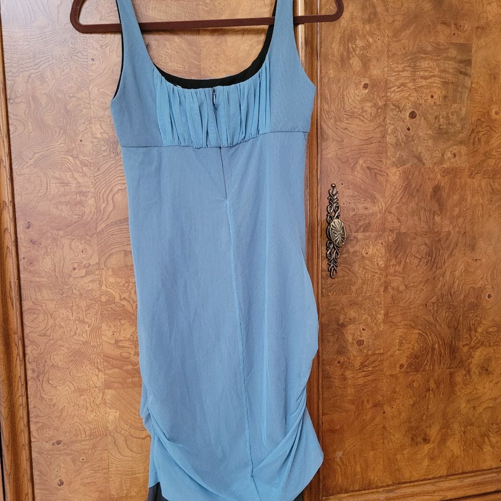 Amelia Toro, dress, Columbian designer, size 4 light aqua and grey